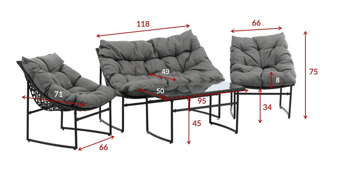 LOUNGEGRUPP  - grå/svart, Klassisk, metall/textil - Gardenson