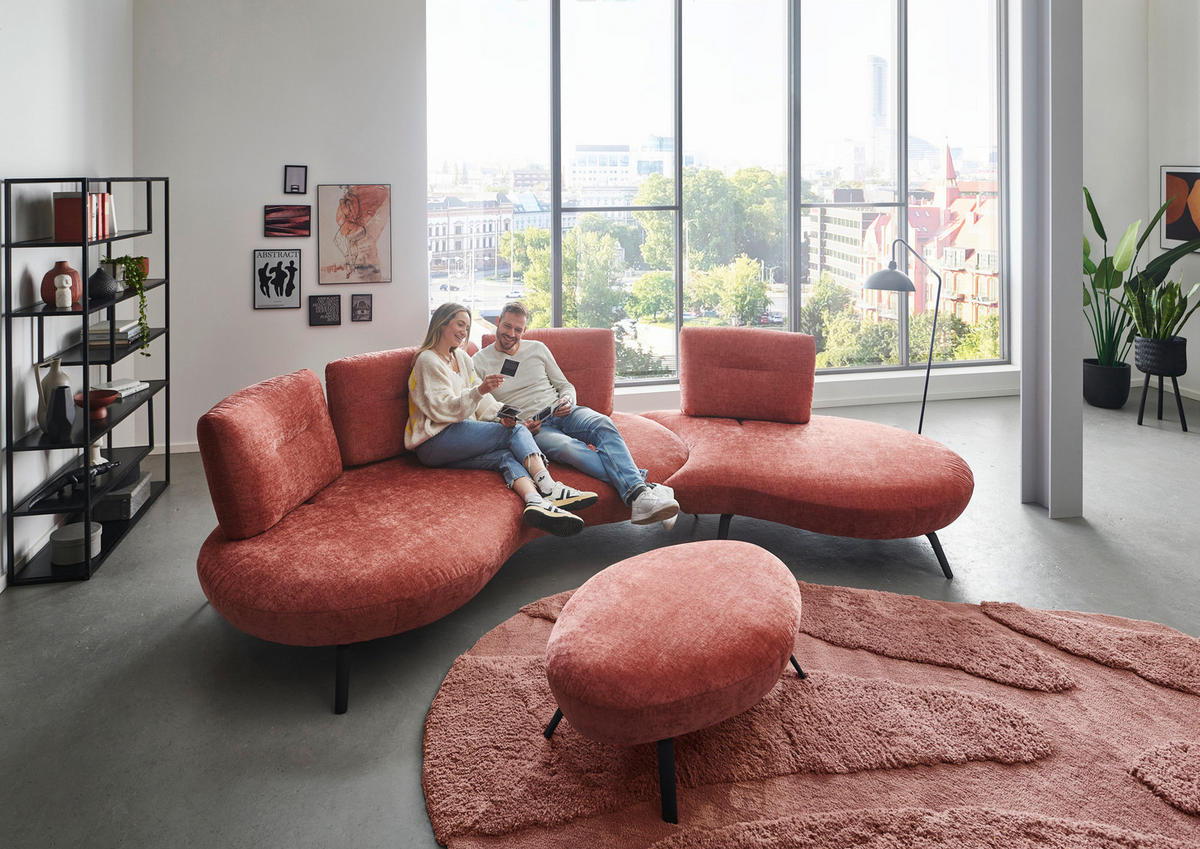 BIGSOFA Flachgewebe Rot  - Rot/Schwarz, Design, Textil/Metall (456/93/138cm) - Moderano