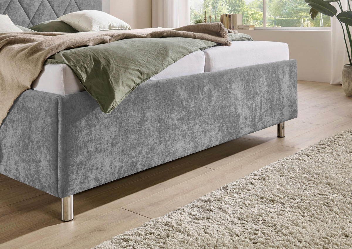 POLSTERBETT 180/200 cm,  in Hellgrau, Matratze, Lattenrost, motorische Verstellbarkeit, Fernbedienung, H2 + H3 = mittel + fest  - Chromfarben/Hellgrau, MODERN, Textil/Metall (180/200cm) - Xora