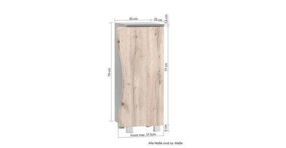 UNTERSCHRANK 30/79/35 cm - Eiche Wotan/Silberfarben, Natur, Holzwerkstoff/Kunststoff (30/79/35cm) - Xora