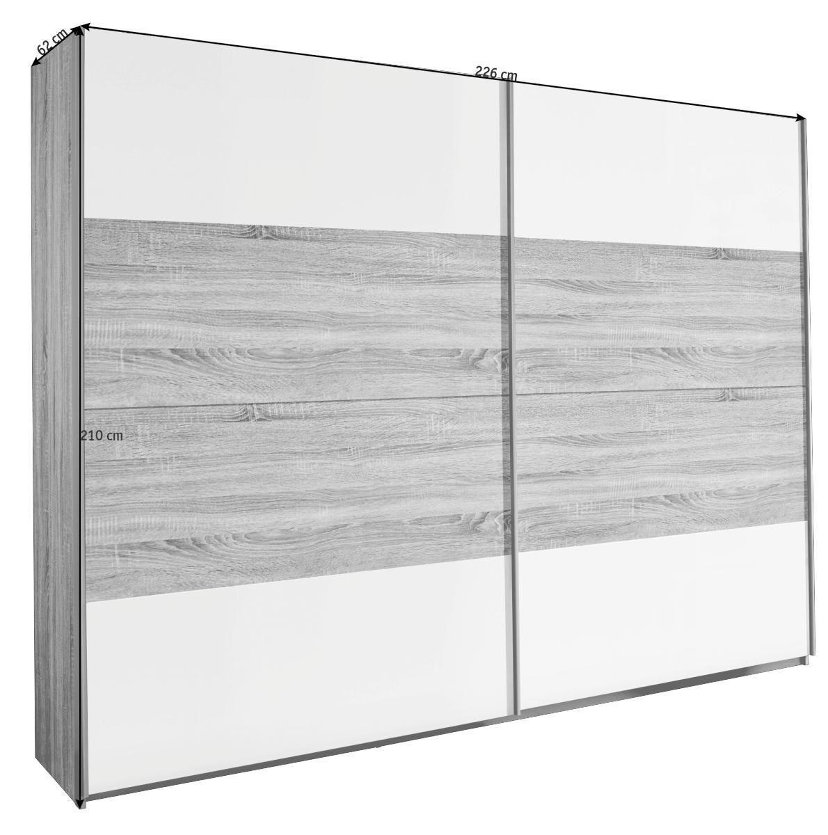 SCHWEBETÜRENSCHRANK in Grau, Weiss  - Weiss/Alufarben, Design, Holzwerkstoff/Metall (226/210/62cm) - Xora