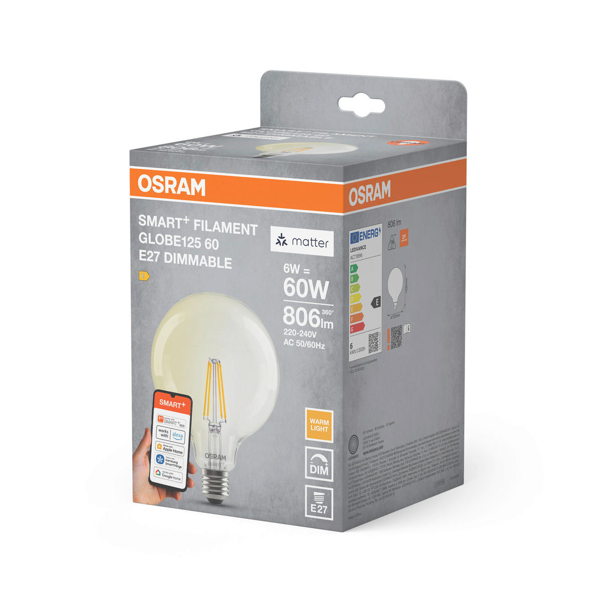 LED-FILAMENT-LEUCHTMITTEL E27 6 W 806 lm  - Transparent, Basics, Glas (12,5/16,8cm) - Osram