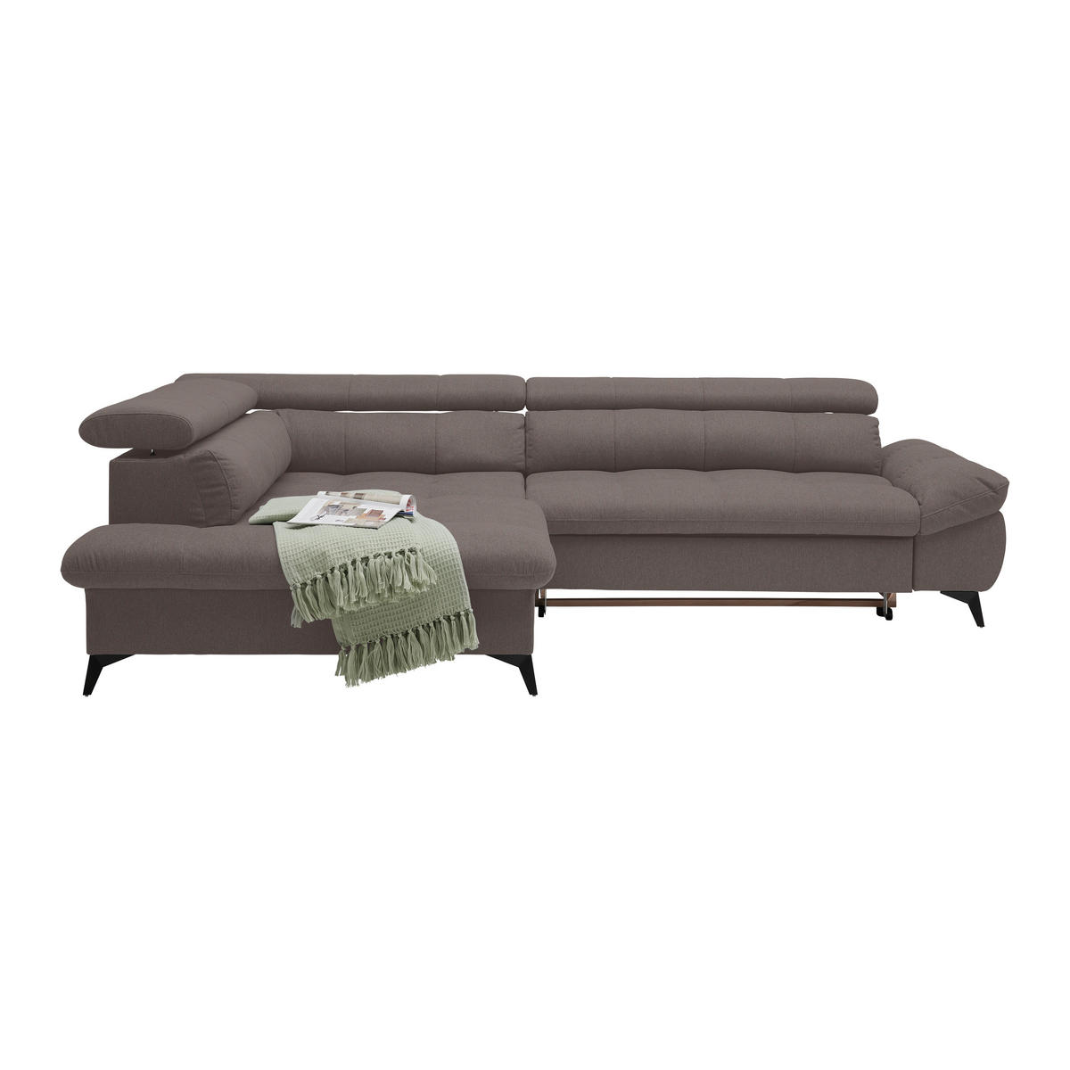 ECKSOFA in Chenille Graphitfarben  - Schwarz/Graphitfarben, Modern, Textil/Metall (201/296cm) - Livetastic