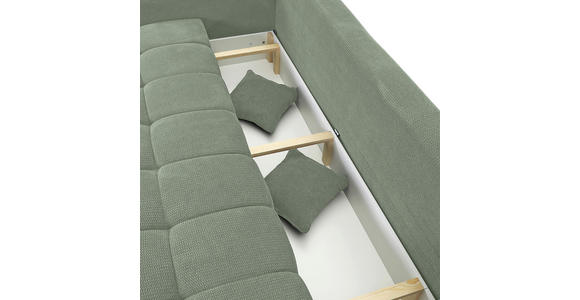 SCHLAFSOFA Plüsch Salbeigrün  inkl. Zierkissen, Rückenkissen, Bettkasten, Schlaffunktion, Rücken echt, Liegefläche im Originalstoff  - Salbeigrün/Schwarz, KONVENTIONELL, Kunststoff/Textil (200/73/105cm) - Carryhome