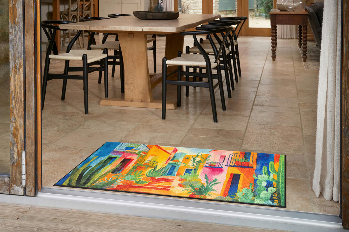 FLACHWEBETEPPICH 75/120 cm Casas de Colores Blau  - Blau, Trend, Kunststoff/Textil (75/120cm) - wash+dry