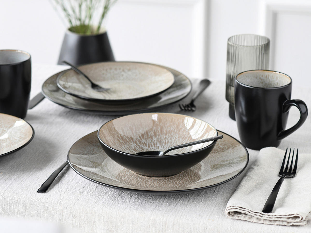 KOMPLETT SERVIS Malmö beige 16 delar  - beige/svart, Basics, keramik - Creatable
