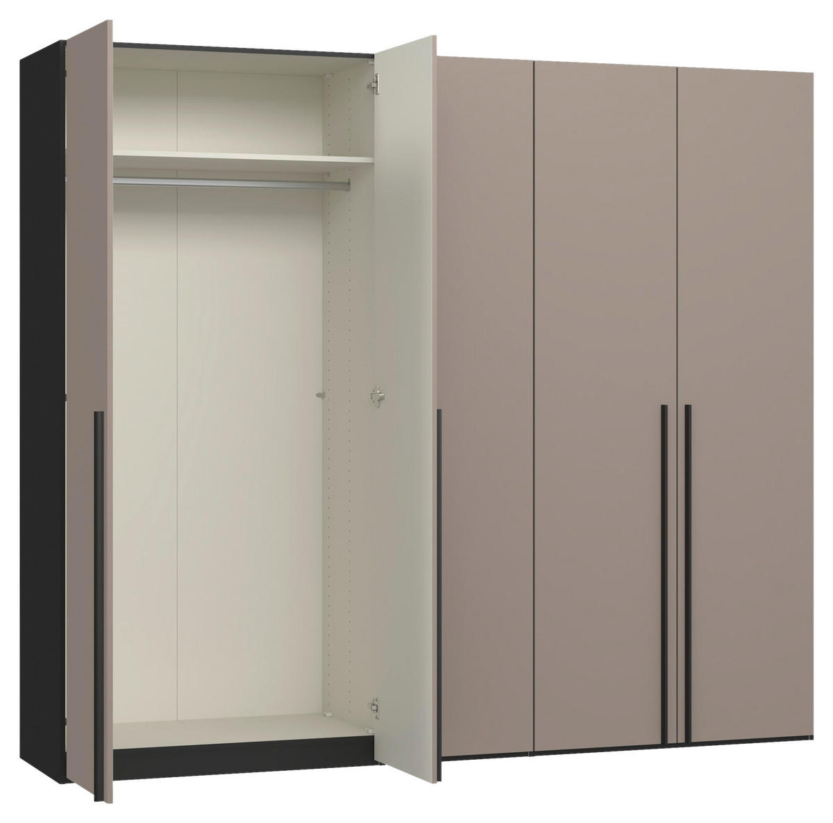 DREHTÜRENSCHRANK 253/220/59 cm,  in Hellbraun, 5-türig  - Hellbraun/Schwarz, Design, Glas/Holzwerkstoff (253/220/59cm) - Jutzler