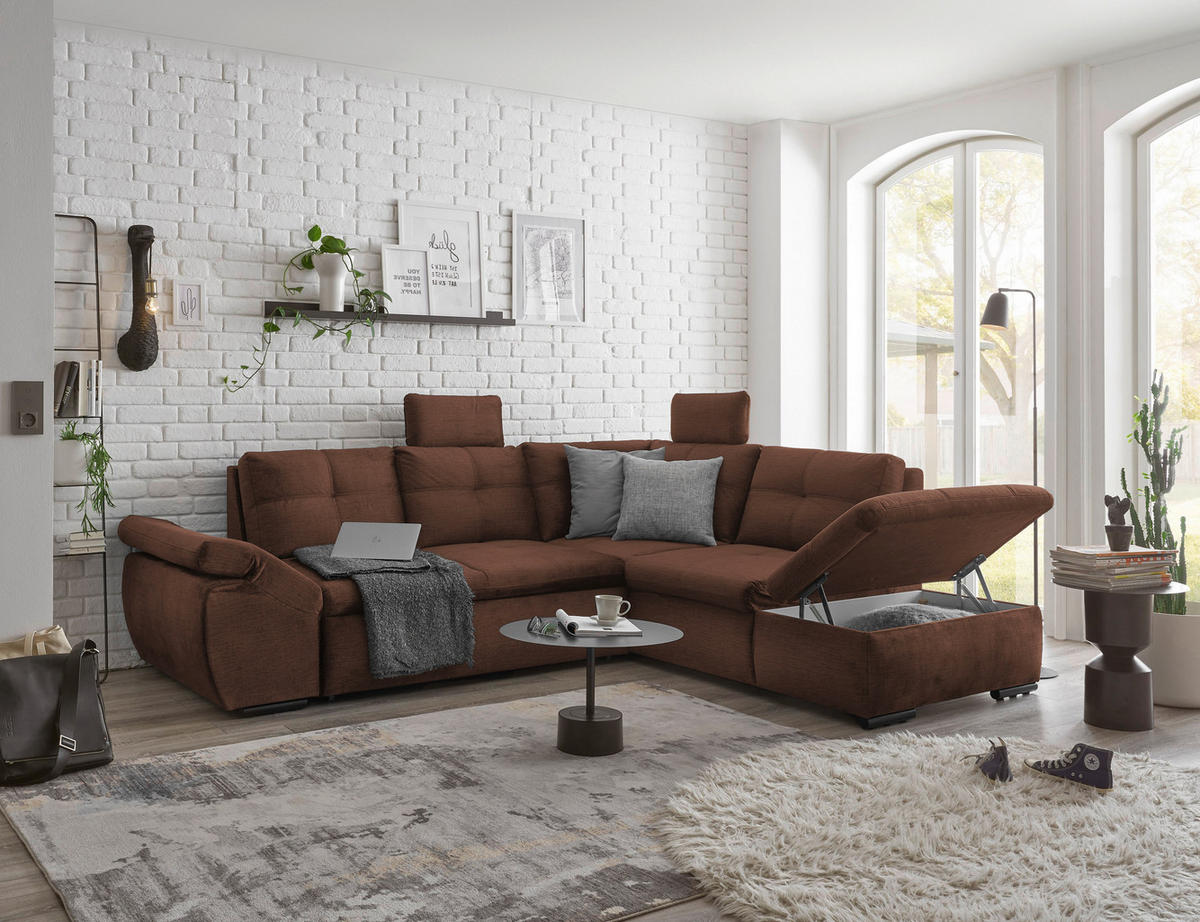 ECKSOFA in Mikrovelours Kupferfarben  - Schwarz/Kupferfarben, Konventionell, Kunststoff/Textil (265/217cm) - Carryhome