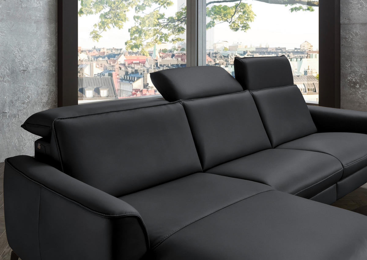 ECKSOFA in Echtleder Schieferfarben  - Schieferfarben/Schwarz, Natur, Leder/Metall (168/281cm) - Valdera