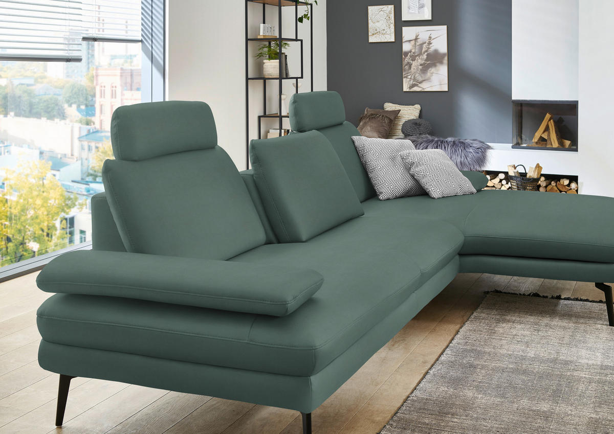 ECKSOFA in Echtleder Opal  310/180 cm  - Opal/Schwarz, Design, Leder/Metall (310/180cm) - Dieter Knoll