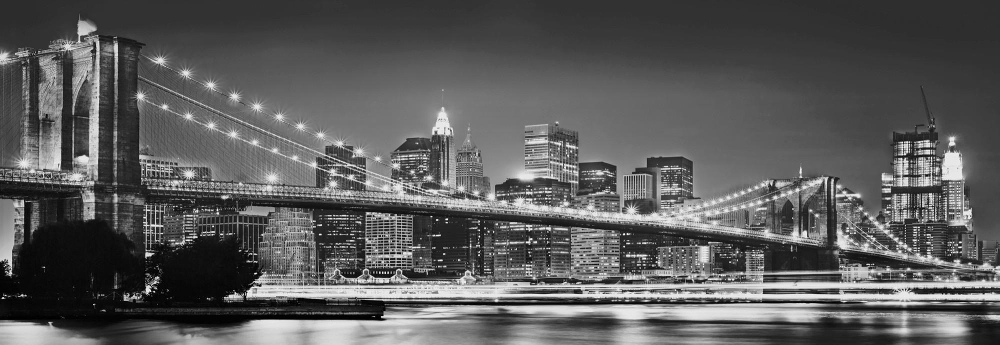 FOTOTAPETE Brooklyn Bridge  - Schwarz/Weiß, LIFESTYLE, Papier (368/127cm) - Komar
