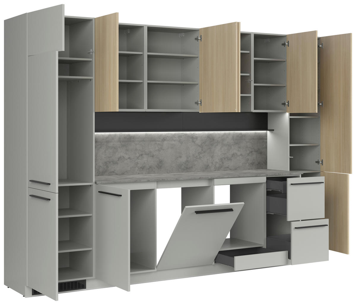 KÜCHENBLOCK 345 cm   in Grau, Eichefarben  - Eichefarben/Schwarz, Basics, Holzwerkstoff/Kunststoff (345cm) - Visiona