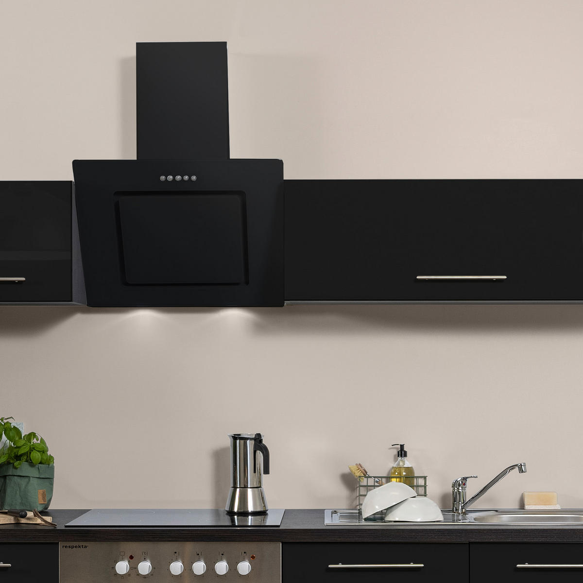 KÜCHENBLOCK 270 cm   in Grau, Schwarz  - Alufarben/Schwarz, KONVENTIONELL, Holzwerkstoff/Metall (270cm) - Respekta