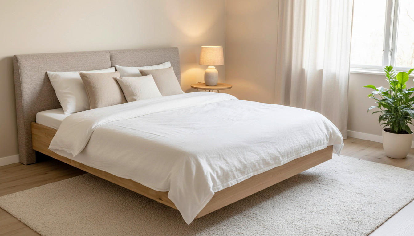 BETT in Eichefarben  - Eichefarben/Beige, MODERN, Holz/Textil (180/200cm) - MID.YOU