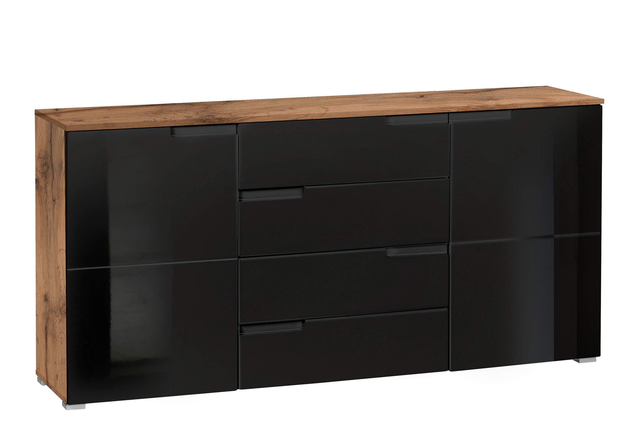 KOMODA   165/80/40 cm   crna, boje hrasta  - siva/boje hrasta, Moderno, drvni materijal/plastika (165/80/40cm)