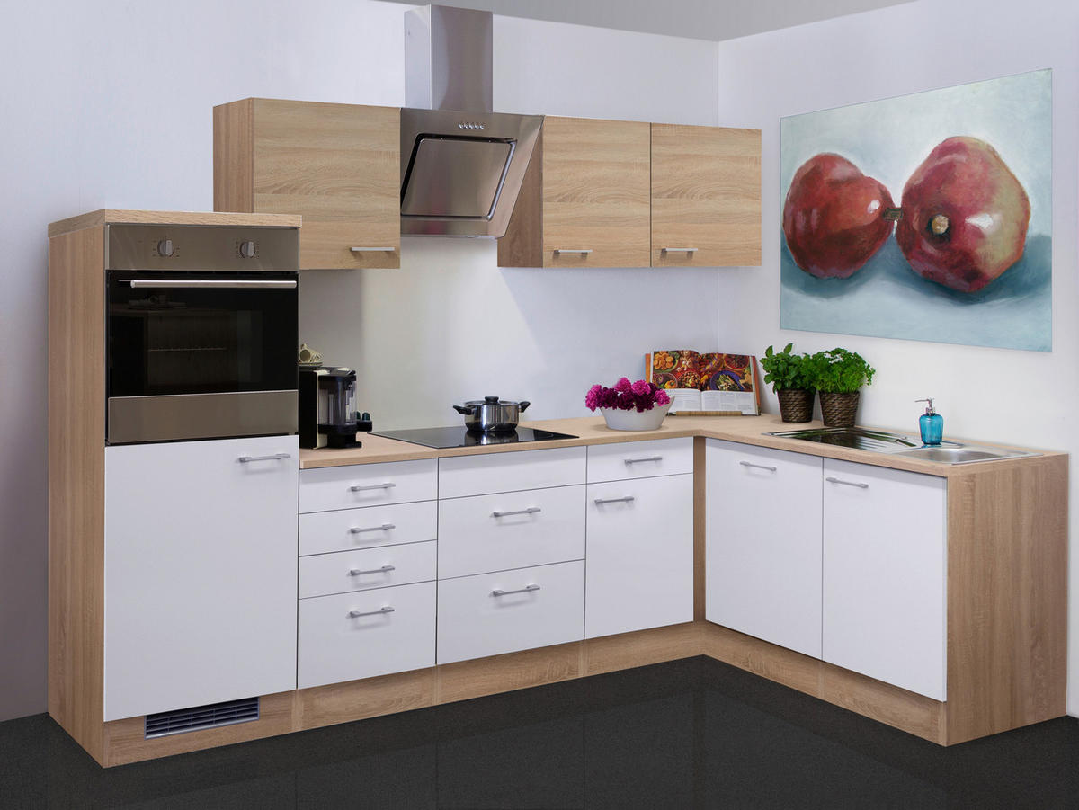 ECKKÜCHE 280/170 cm  in Weiß, Sonoma Eiche  - Alufarben/Weiß, MODERN, Holzwerkstoff/Kunststoff (280/170cm) - FlexWell