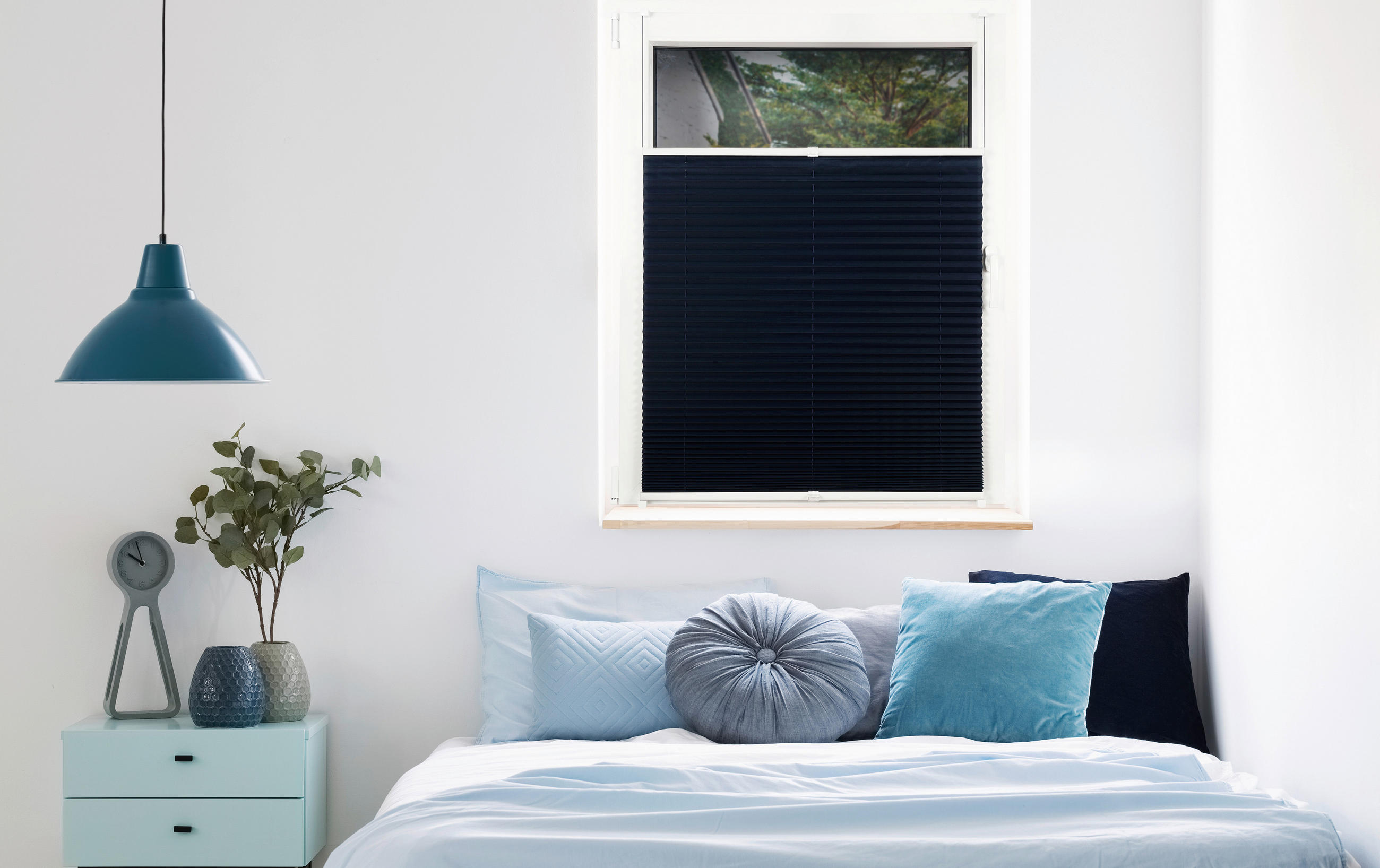PLISSEE  halbtransparent   100/130 cm   - Dunkelblau, Basics, Textil (100/130cm)