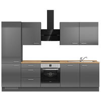 KÜCHENBLOCK 300 cm   in Eichefarben, Schieferfarben  - Schieferfarben/Edelstahlfarben, MODERN, Holzwerkstoff/Metall (300cm) - Nobilia