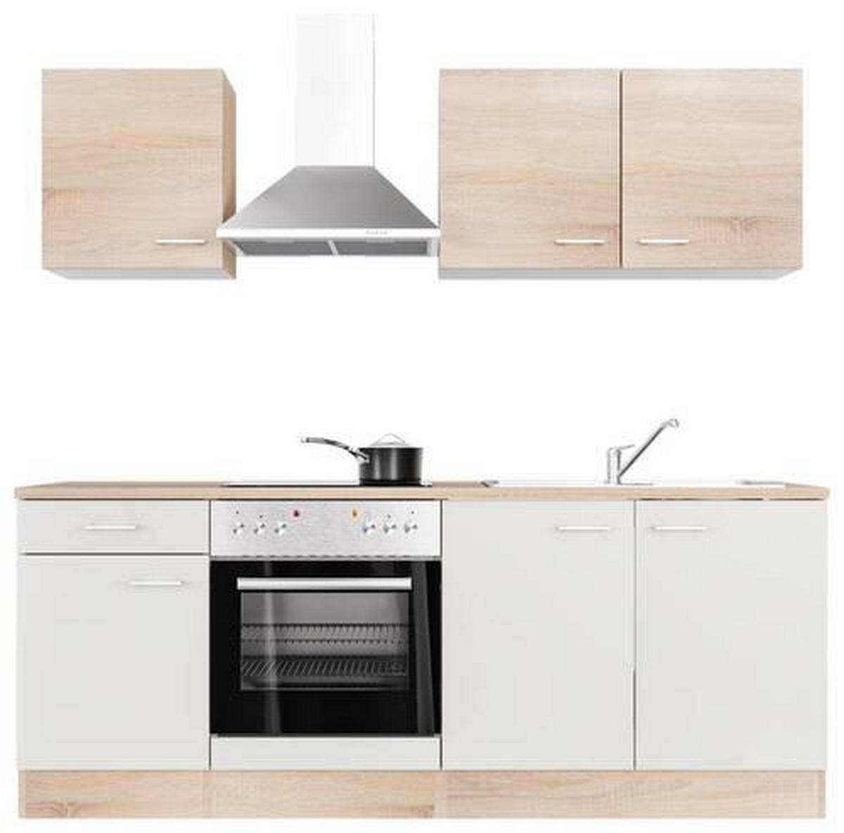 KÜCHENBLOCK 210 cm   in Weiß, Sonoma Eiche  - Alufarben/Weiß, MODERN, Holzwerkstoff/Kunststoff (210cm) - FlexWell