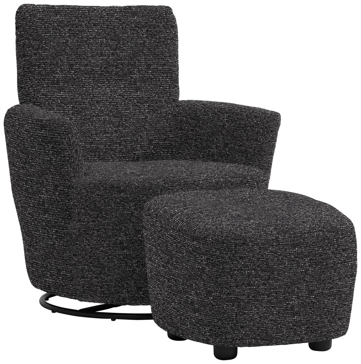 SESSEL in Chenille, Flachgewebe Dunkelgrau  - Dunkelgrau/Schwarz, Design, Textil/Metall (81/92/84cm) - Xora