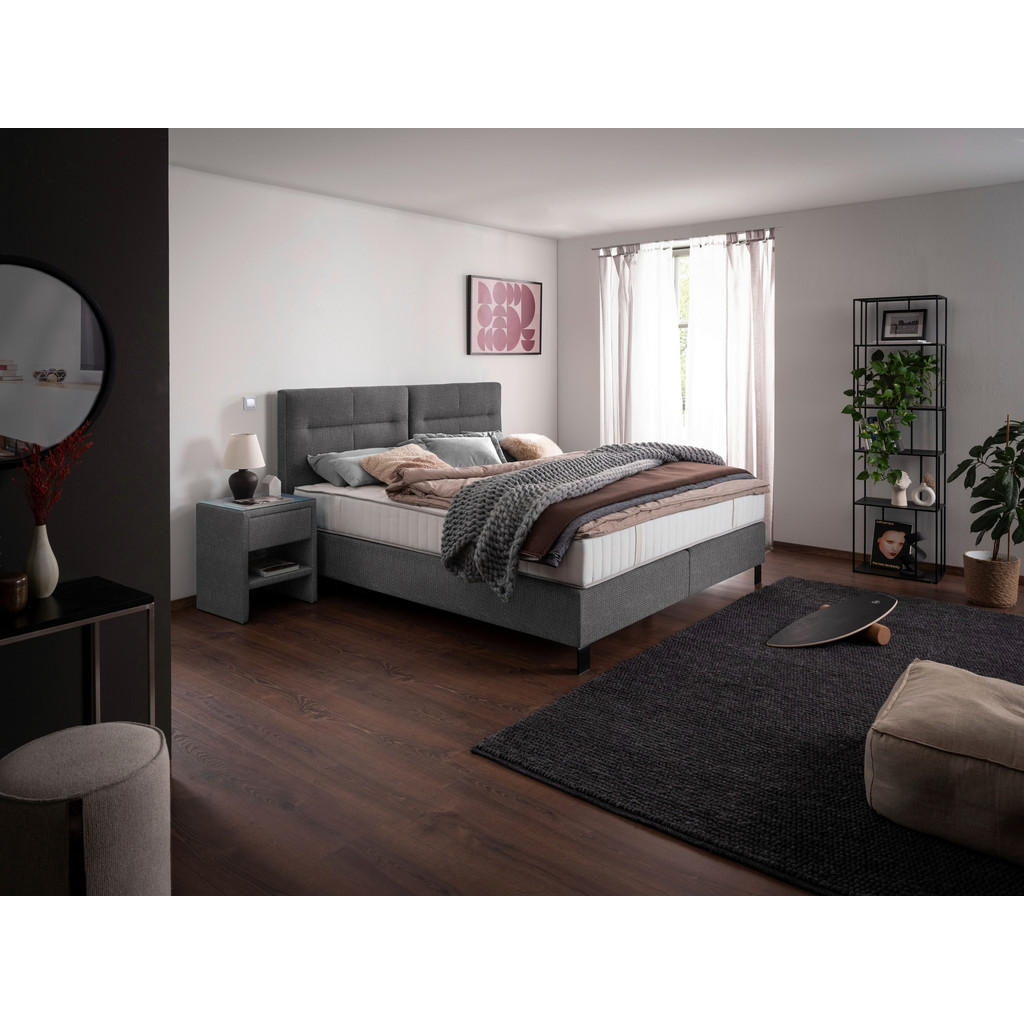 Thumbnail - Esposa Boxspringbett, Grau, Textil, H2 + H3, 7-Zonen, Höhe ca. 24 cm, 180x220 cm, Oeko-Tex® Standard 100, gepolstertes K...