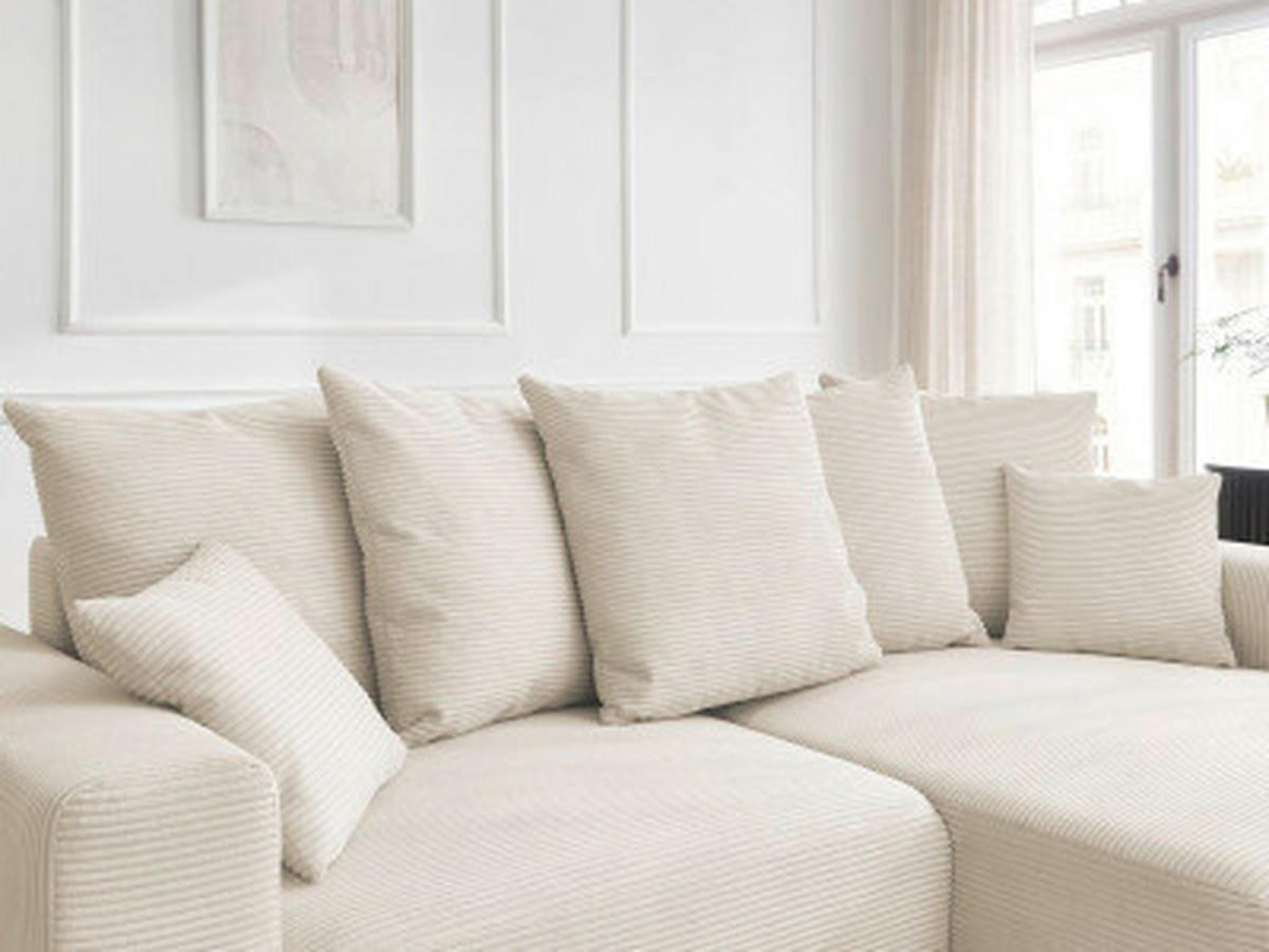 ECKSOFA Ottomane rechts  ATILLA Beige Cord  - Beige/Schwarz, MODERN, Kunststoff/Textil (244/149cm)