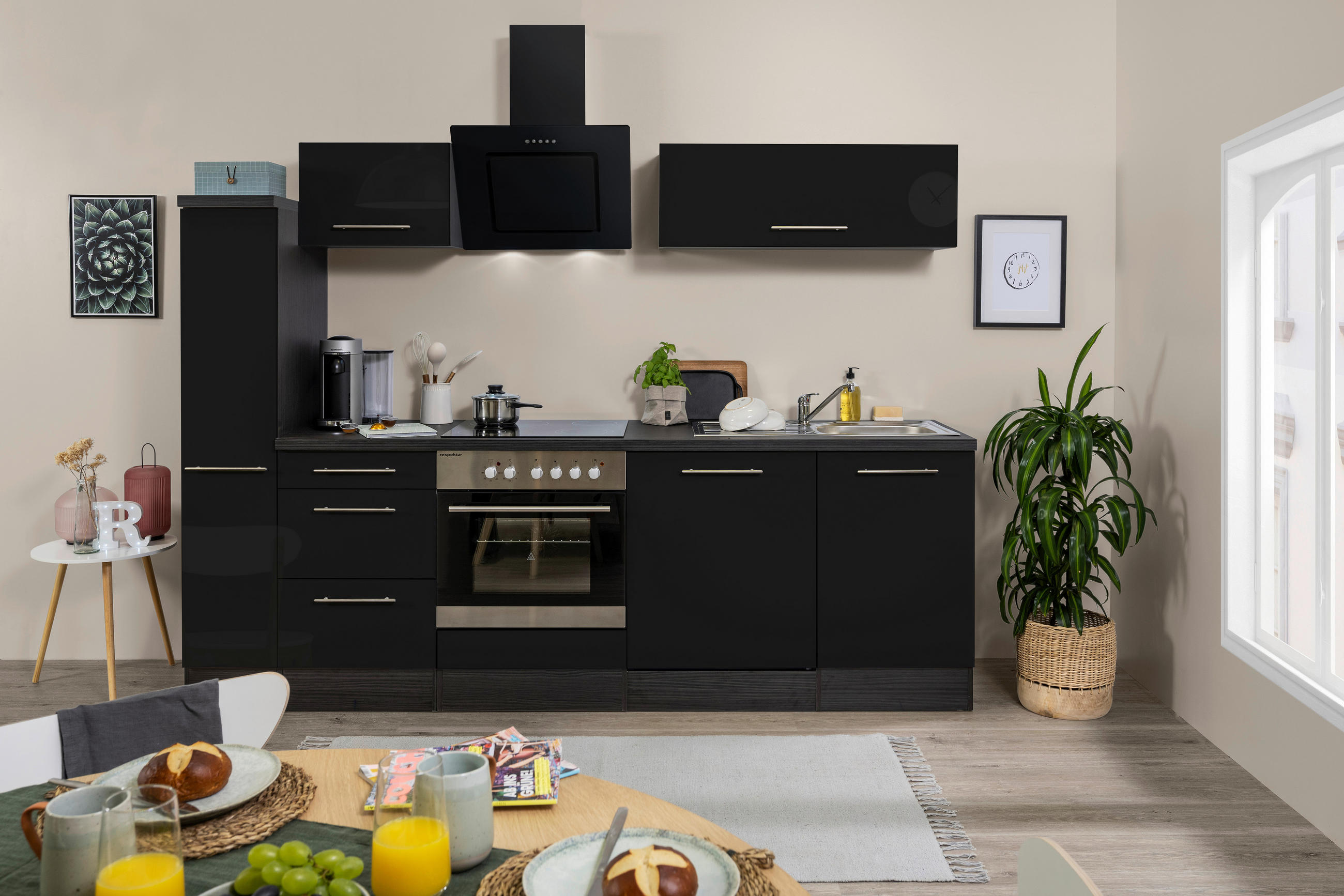 KÜCHENBLOCK 250 cm   in Grau, Schwarz  - Alufarben/Schwarz, Basics (250cm) - Respekta