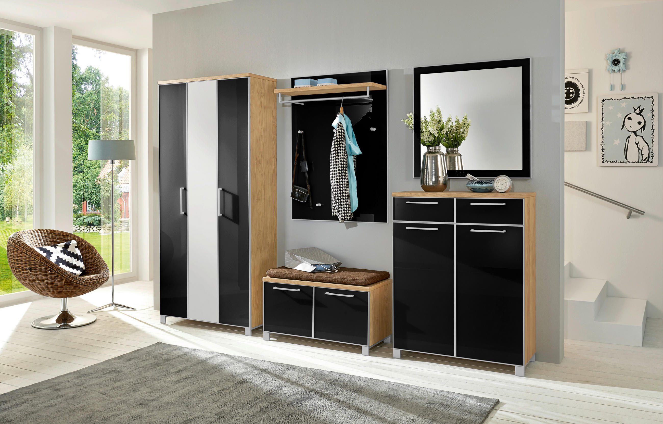 GARDEROBE 6-teilig  in 265/195/40 cm  - Hellbraun/Eichefarben, Design, Glas/Holz (265/195/40cm)
