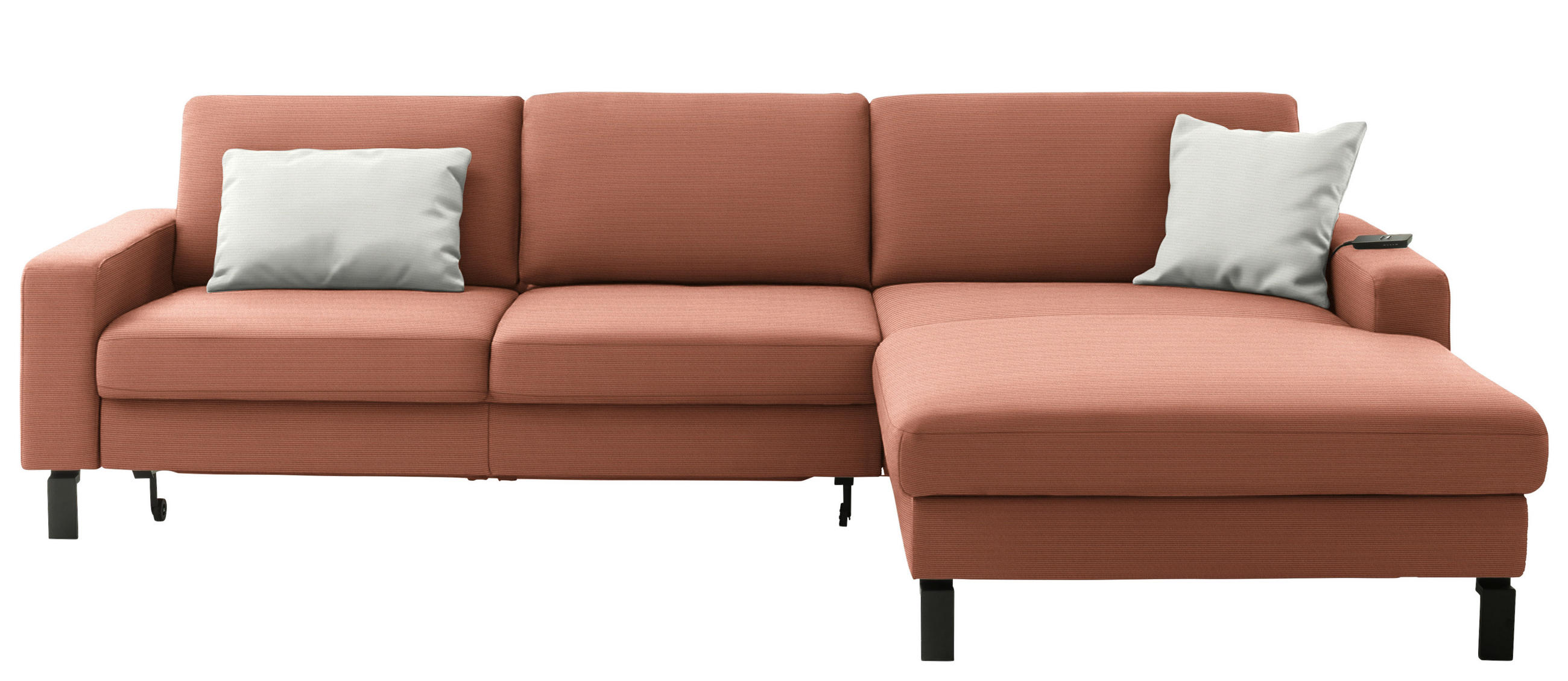 ECKSOFA Cord Rostfarben  - Rostfarben/Schwarz, Design, Textil/Metall (298/185cm) - Pure Home Lifestyle
