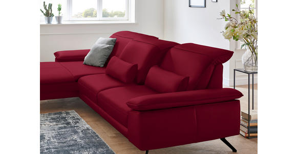 ECKSOFA in Echtleder Rot  - Rot/Schwarz, Design, Leder/Metall (193/328cm) - Dieter Knoll