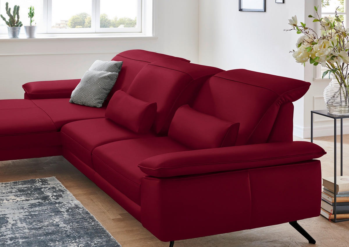 ECKSOFA in Echtleder Rot  - Rot/Schwarz, Design, Leder/Metall (193/328cm) - Dieter Knoll