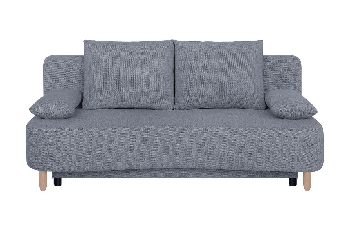 SCHLAFSOFA Mikrofaser, Struktur Dunkelgrau  inkl. Rückenkissen, Armlehnenkissen, Bettkasten, Schlaffunktion, Rücken echt  - Dunkelgrau/Buchefarben, Design, Holz/Kunststoff (193/86/85cm) - P & B