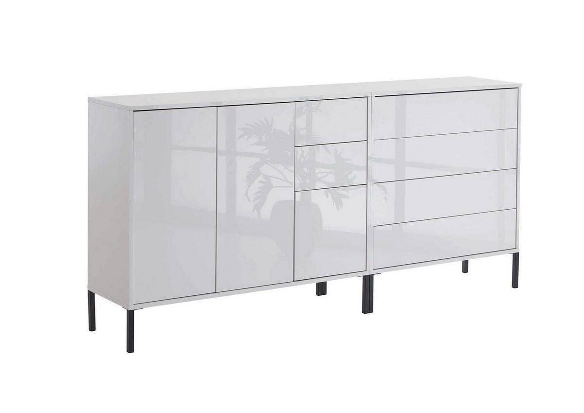 SIDEBOARD Mailand Set 9 + MF  in 184,5/86/33 cm  - Weiß Hochglanz/Anthrazit, MODERN, Holzwerkstoff/Metall (184,5/86/33cm) - MID.YOU
