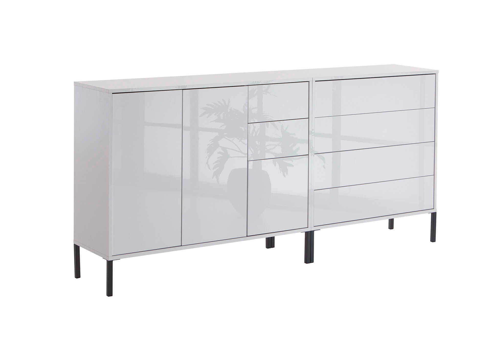 Mid.you Sideboard Mailand Set 9 + MF Weiß, Weiß Hochglanz 184.5x86x33 cm