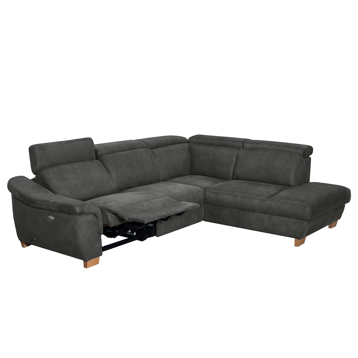 ECKSOFA Mikrofaser Anthrazit  - Anthrazit/Naturfarben, Design, Holz/Textil (276/238cm) - Livetastic