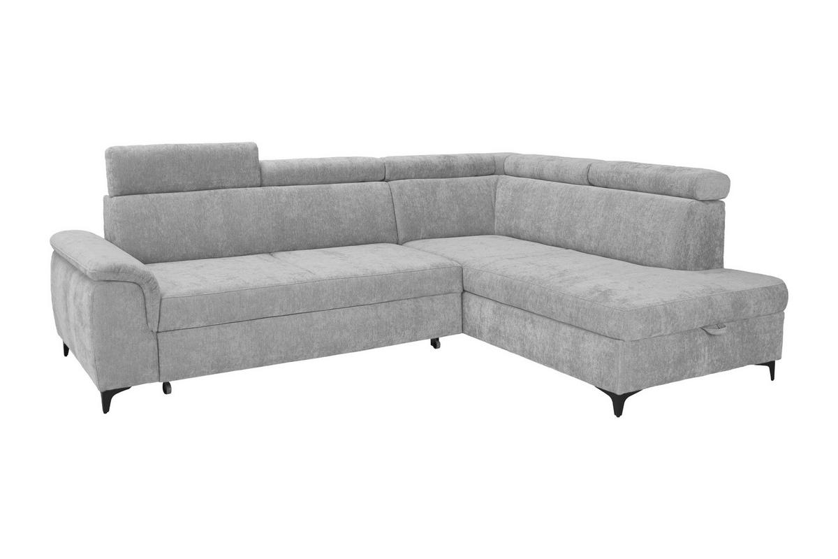 ECKSOFA Silberfarben Chenille Bettkasten, Schlaffunktion, Rücken echt, Kopfteilverstellung, Liegefläche im Originalstoff  - Silberfarben/Schwarz, KONVENTIONELL, Textil/Metall (265/206cm) - Carryhome