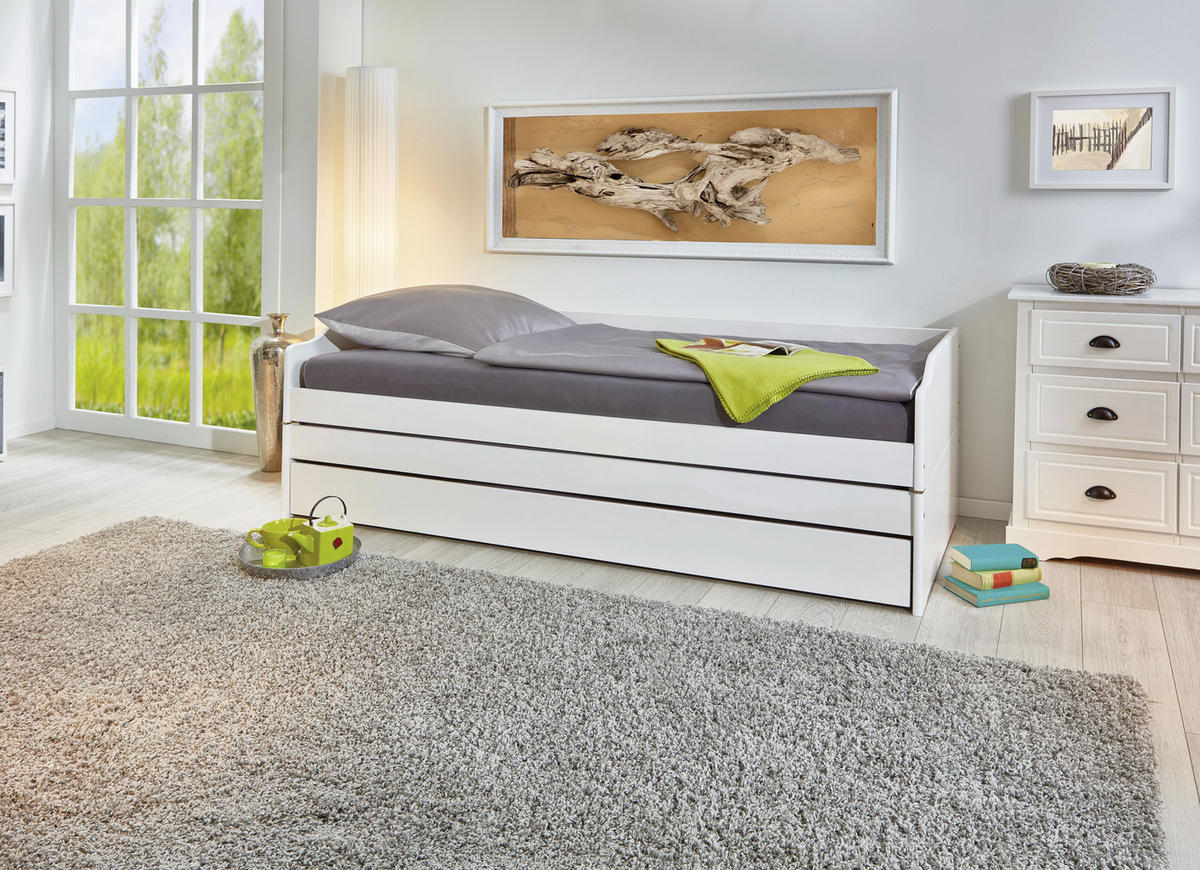 AUSZIEHBETT 90/200 cm Weiss  - Weiss/Naturfarben, Konventionell, Holz (90/200cm) - MID.YOU