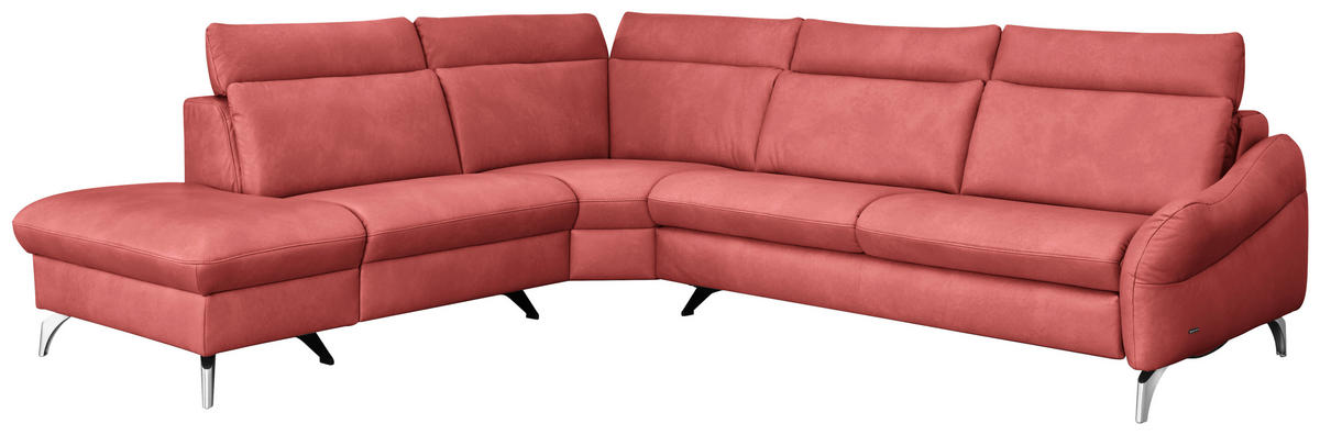 ECKSOFA in Echtleder Rot  - Edelstahlfarben/Rot, Konventionell, Leder/Metall (242/296cm) - Himolla Komfortklass