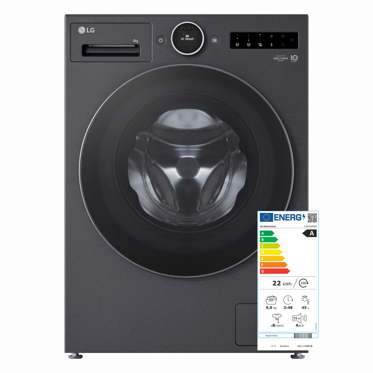 WASCHMASCHINE F4WX9092B   - Schwarz, Basics, Metall (60/89/56,5cm) - LG