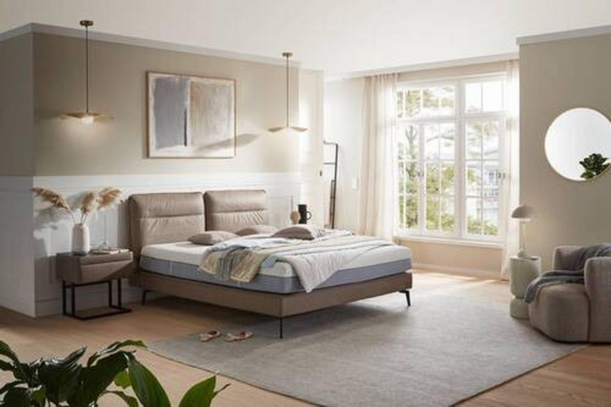 BOXSPRINGBETT 180/200 cm  in Hellbraun  - Hellbraun/Schwarz, Design, Textil/Metall (180/200cm) - Johann Jakob