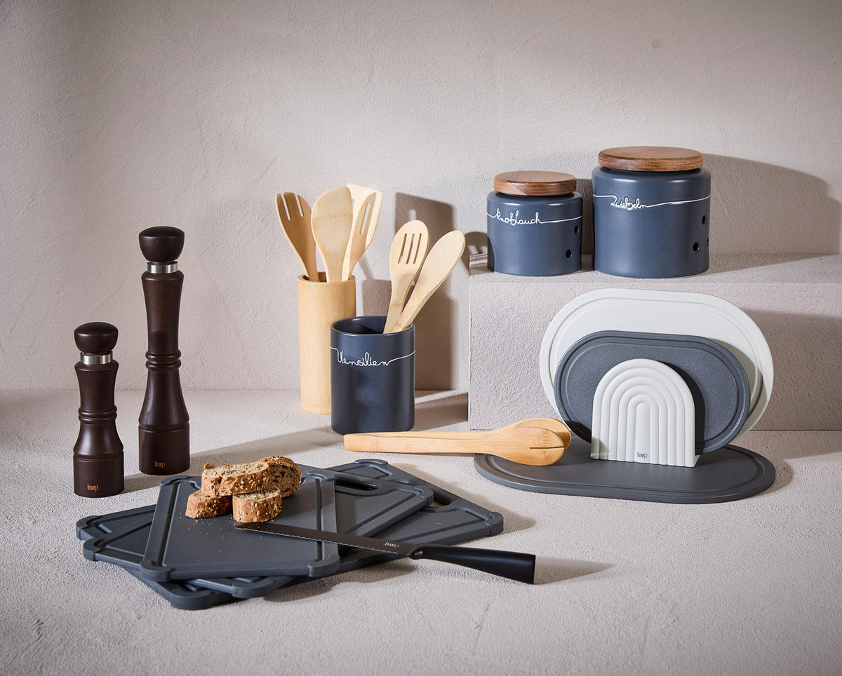 VORRATSDOSE 1.65 L  - Akaziefarben/Grau, Design, Keramik/Holz (16,5/16,5cm) - Homeware Profession.