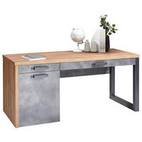 Birou in material pe bază de lemn  - culoare lemn stejar/gri, Trend, metal/material pe bază de lemn (170/69/76cm) - Stylife