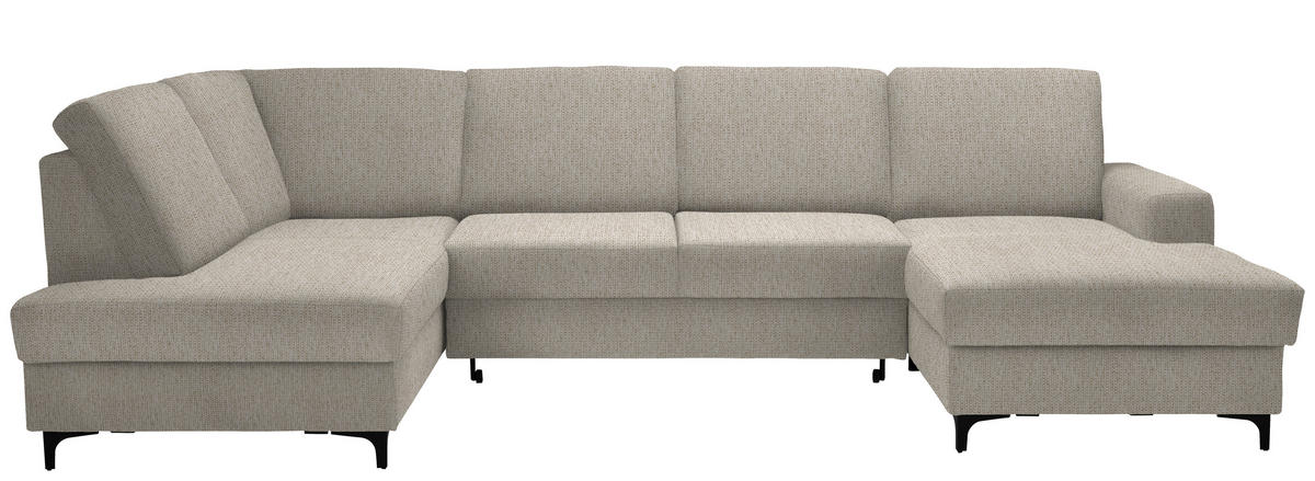 WOHNLANDSCHAFT Webstoff Beige  - Beige/Schwarz, Konventionell, Textil/Metall (185/317/167cm) - Stylife