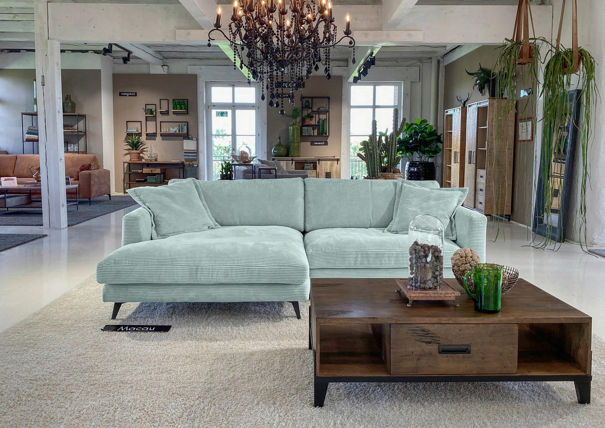 ECKSOFA in Cord Hellblau, Mintgrün  - Schwarz/Hellblau, Lifestyle, Textil/Metall (140/270cm) - Livetastic