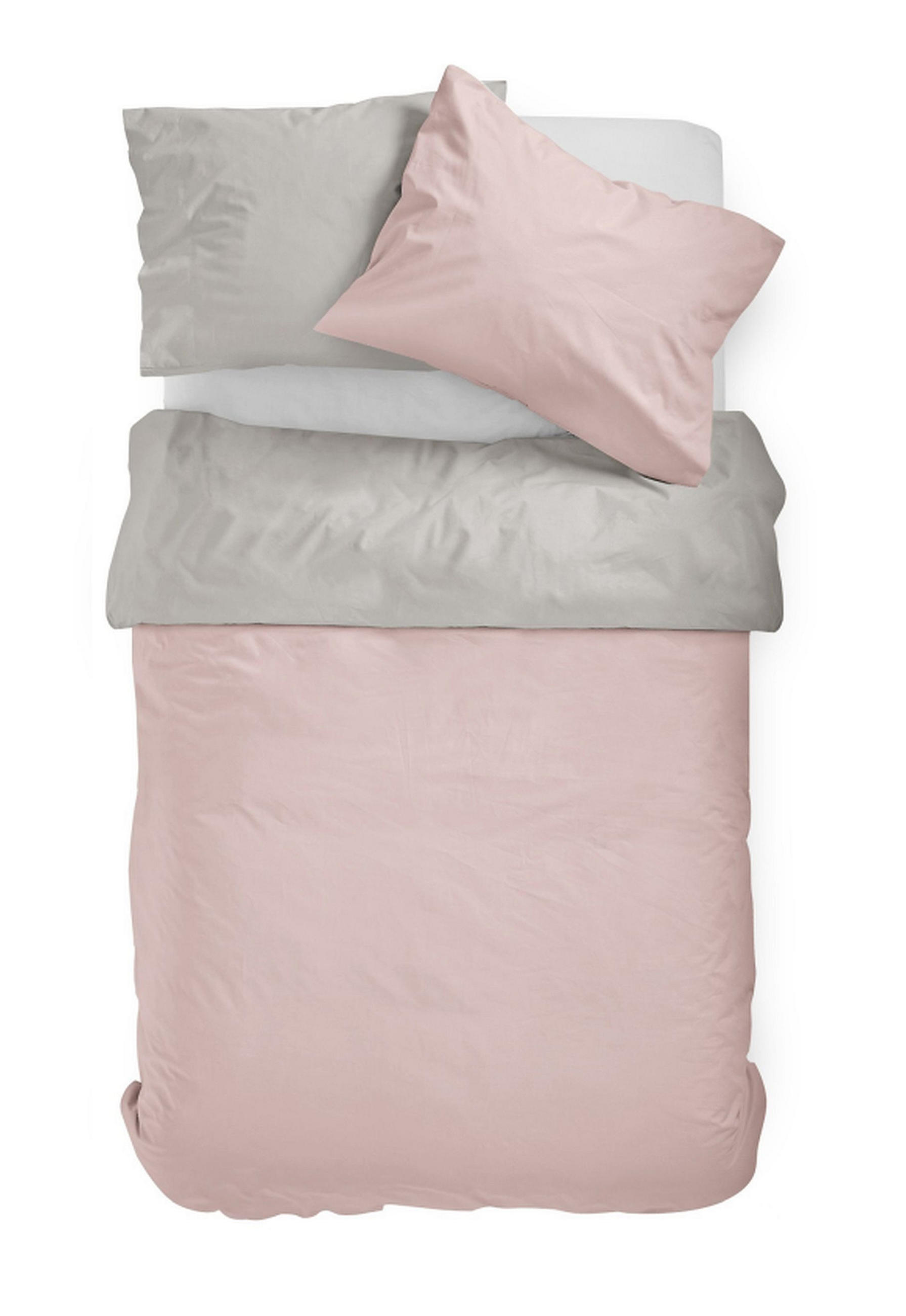 WENDEBETTWÄSCHE Makosatin 140/200 cm  - Hellgrau/Rosa, Basics, Textil (140/200cm)