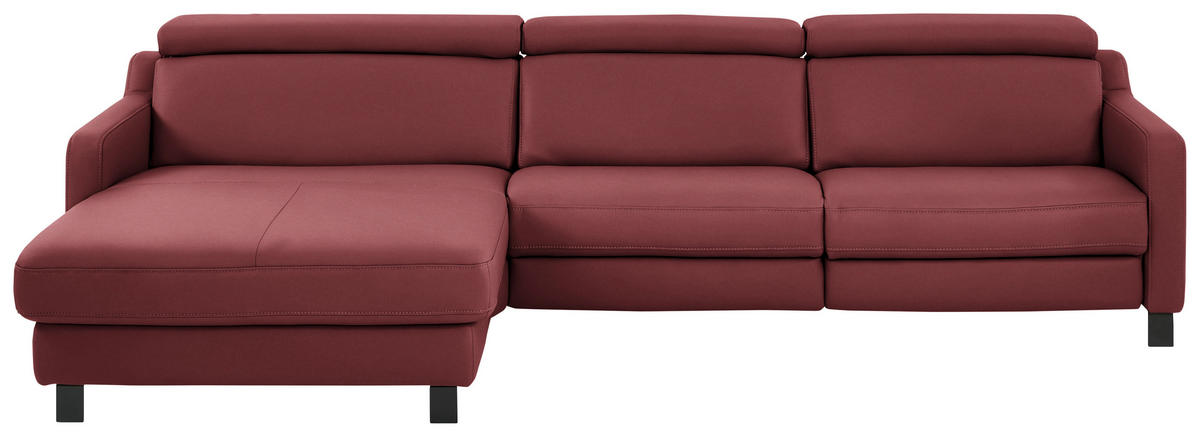 ECKSOFA Echtleder Dunkelrot  - Schwarz/Dunkelrot, Design, Leder/Metall (176/291cm) - Valdera