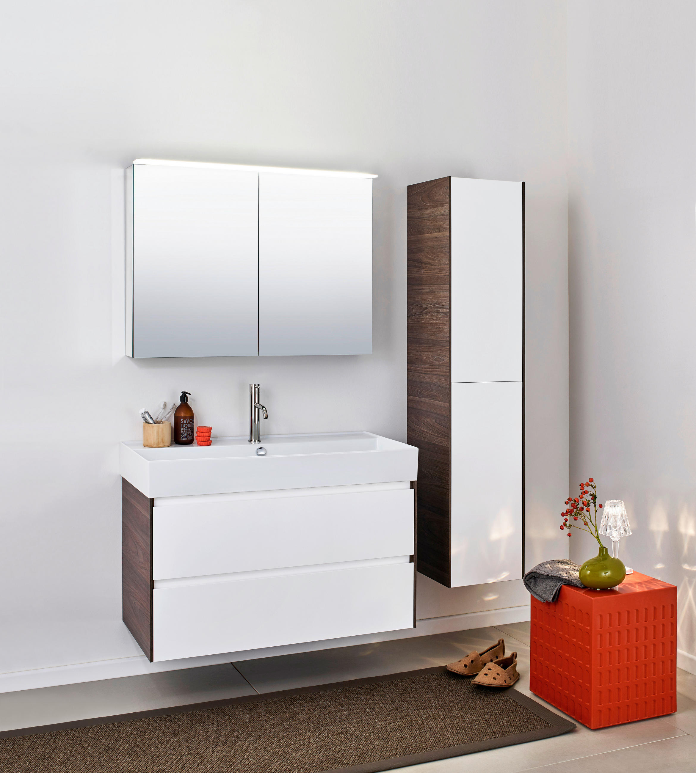 HOCHSCHRANK 35/160/35 cm  - Dunkelbraun/Weiß, KONVENTIONELL, Glas/Holzwerkstoff (35/160/35cm) - Emilio Belluti
