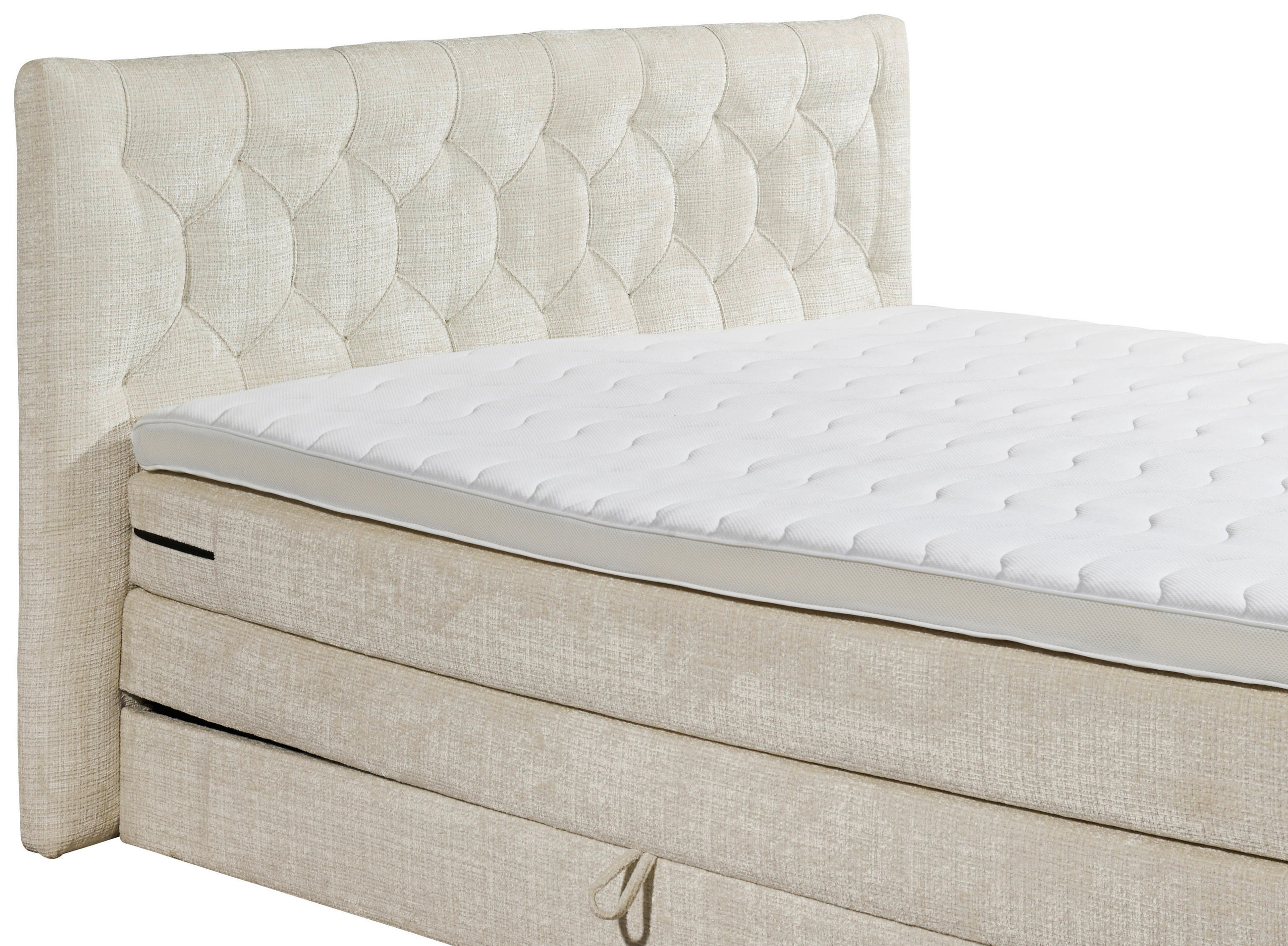 Thumbnail - Mid.you Boxspringbett, Creme, Textil, H2, 7-Zonen, Höhe ca. 16 cm, 180x200 cm, Bettkasten, Federkernmatratze, Topper dur...