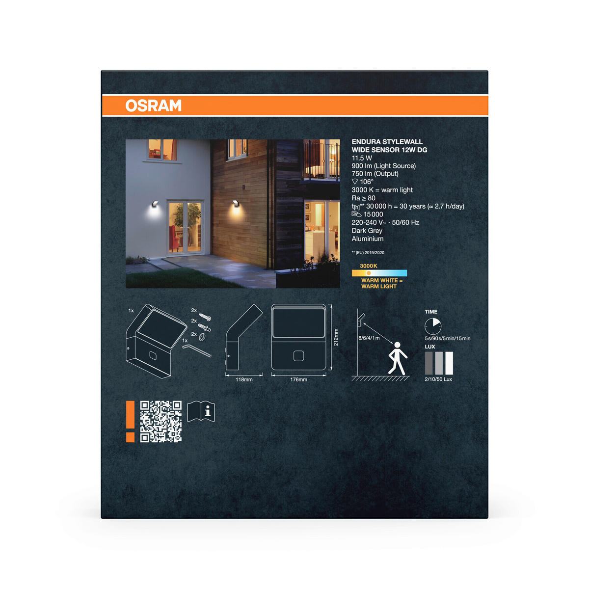 LED-AUßENLEUCHTE 11,8/17,6/21,2 cm   - Dunkelgrau, Basics, Kunststoff/Metall (11,8/17,6/21,2cm) - Osram