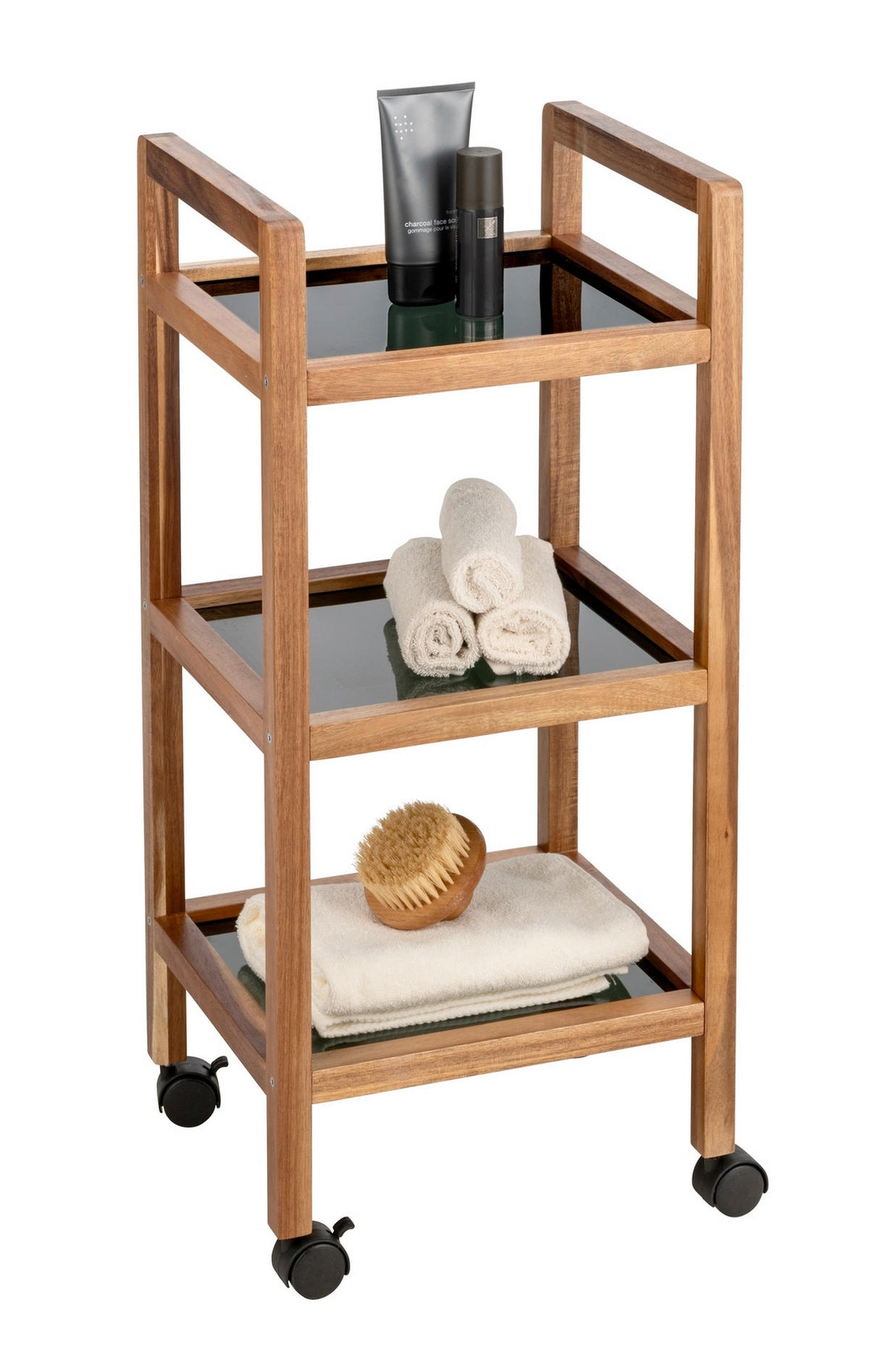 BADEZIMMERREGAL 35/76,5/31 cm  - Schwarz/Braun, Basics, Glas/Holz (35/76,5/31cm) - Wenko